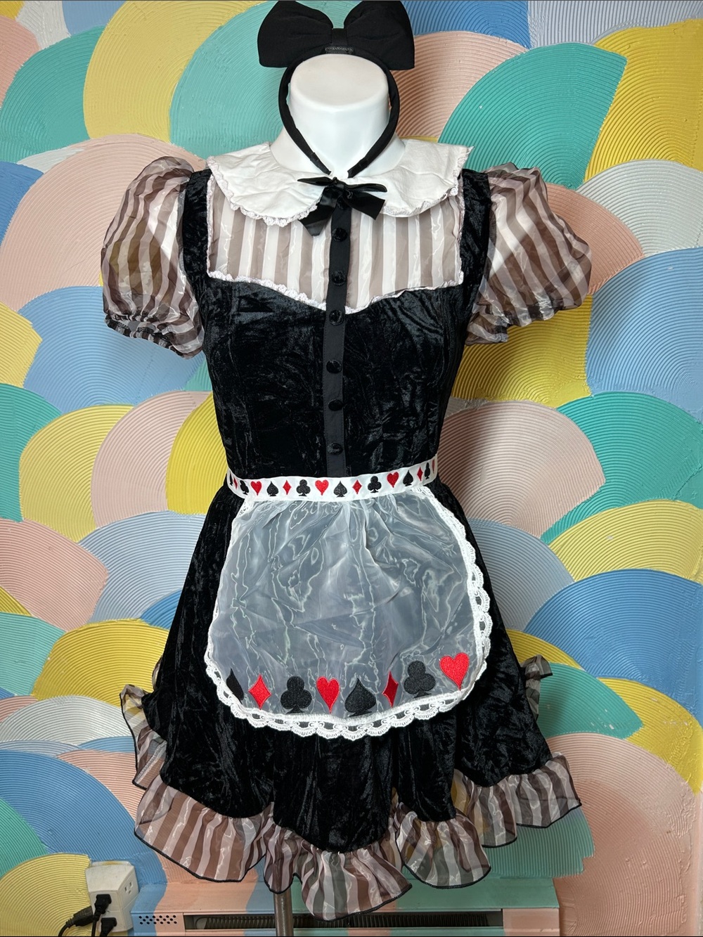 Dolls Kill Black Card Suit Maid Costume with White Apron women’s sz M